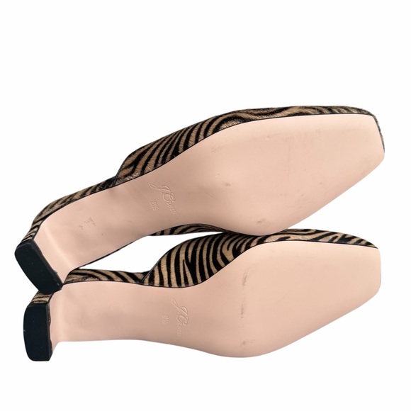 J.Crew Layla Mule Heels size 8.5M Calf Hair Zebra Print Black/Tan Block Heel - Picture 6 of 7